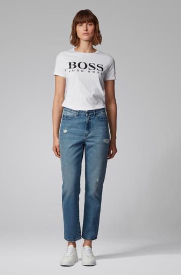 Koszulki BOSS Cotton Jersey Białe Damskie (Pl81443)